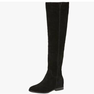 Pazzion Women Almond Toe Knee High Boots with Partial Zipper Stretchy Black Shoe